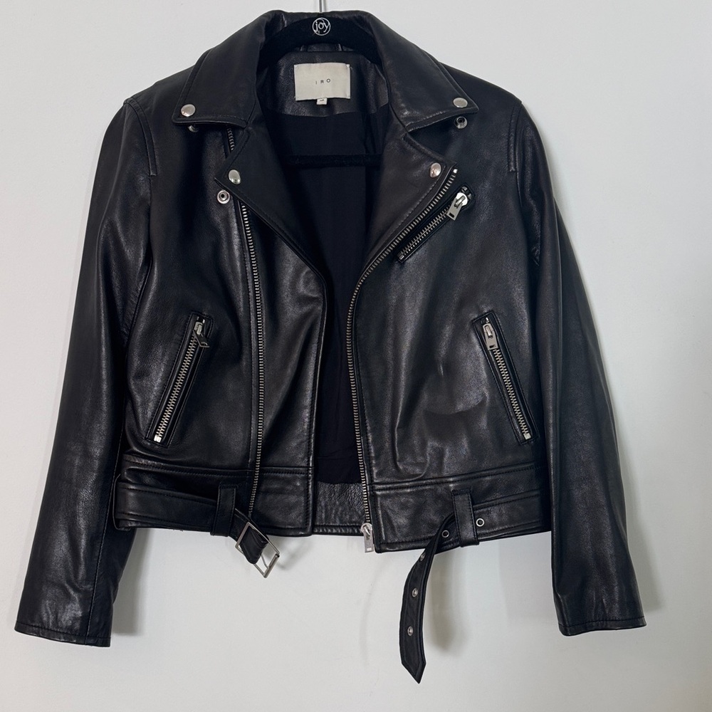 IRO Black Leather Moto Jacket with Silver Accents
